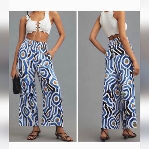 Anthropologie Maeve Saria Smocked Wide Leg Pants Size M